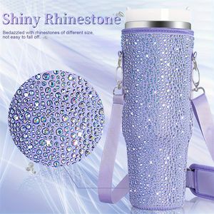 Wholesale Bling Water Bottle Carrier Bag for 40oz Tumbler Sparkling Diamond Water Cup Holder with Adjustable Strap