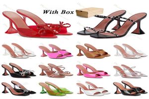 새로운 Amina Muaddi Sandal Clear Nice Begum 유리 PVC 결정 투명한 슬링 백 힐 7cm 10cm 크기 35428018007