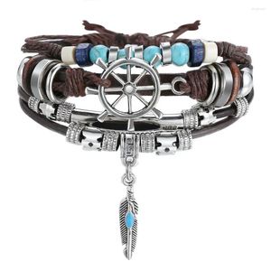 Charm Bracelets Turquoise Multi-Layer Leather Bracelet Black Men's For Women Jewelry Chinese Style