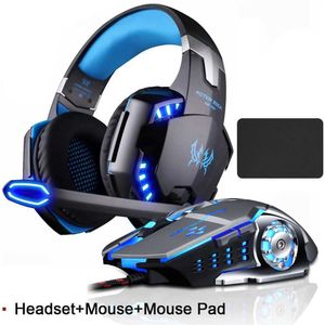 Headset varje G2000 Gaming Head Deep Bass Stereo Gaming Earphones med mikrofon LED -lampor som är lämpliga för PC -bärbar dator PS4+Gaming Mouse+Mouse Pad J240508