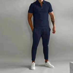 Męskie dresy letni suwder męski Mens High-end Solid Color Lape Zipper Trend Trend Młodzież Młodzieżowe spodnie sportowe SETL2405