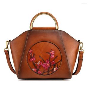 Bag One Schulter Frauen 2024 Vintage Leder Muster Blume