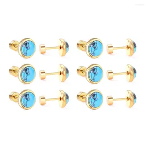 Stud Earrings LUXUKISSKIDS 12Pairs/Lot Blue Turquoise Stone Stainless Steel Set For Women Screw Pack Fashion Jewelry Earings Brincos