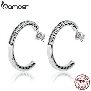 BAMOER 925 Sterling Silver Hearts Radiant Hearts White Monicel Clay CZ Hoop أقراط للنساء المجوهرات الفضية الاسترليني Bijoux SCE211 J13971743