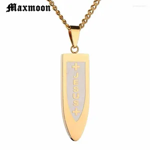 Hänghalsband maxmoon Jesus Cross Halsband för män 70 cm långa länkkedjor Kristen Crucifix Gold Color Man Lucky Prayer Smycken