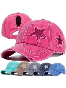 Boll Caps 2024 Ny High Ponytail Baseball Cap för kvinnor Snapback Hat Bone Hip Hop Justerbara nödställda stjärna Dad Hats Casquettes Femmes D240507