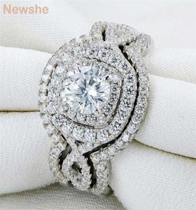 hon 3 stycken 925 Sterling Silver Wedding Rings for Women 21ct AAAAA CZ Förlovningsring Set Classic Jewelry Size 512 21101231426922220030
