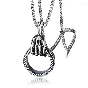 Chains Men's Domineering Punk Fashion Accessories Vintage Skull Grip Ring Titanium Steel Pendant Necklace