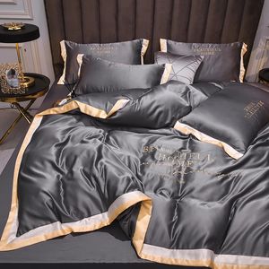Spring Däcke Cover Washed Silk Home Linens Cool Bedclothes Luxury Brodery Bedding Set Fanted Sheet Imitation Tencel 240508