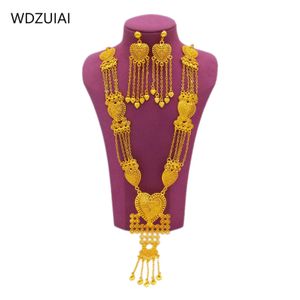 WDZUIAI 24K Gold Color Tassles Necklace Earring Set African Arab French Women Bridal Wedding Charm Jewelry Wife Mom Gifts 240425