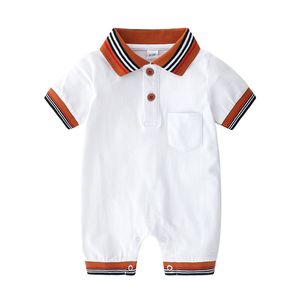 Nyfödd baby romper designer kläder sommar småbarn tjej pojke kort ärm baby polo skjorta bomull jumpsuit strips spädbarn rompers 3m-24m