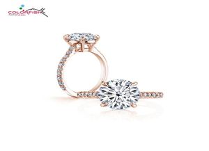 Colorfish Classic Four Prong 3 CT Round Brilliant Cut Engagement Anello Solitari Sterling Silver Rose Gold Rings for Women J4014148