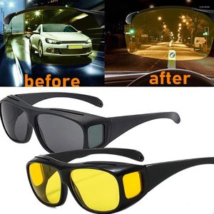 Sunglasses 1Pc Car Night Safety Driving Glasses Clip On For Men Women Vision Anti-glare Driver Goggles