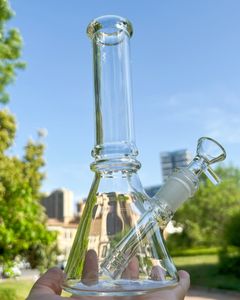 Clear 8inch Thick Heavy Glass Bong Dab Rig Recycler Water Pipe Smoke Hookah Beaker Bubbler with Downstem & 14mm Male Tobacco Bowl