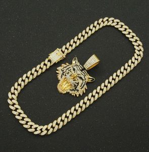 Colares pendentes Hip Hop Icepou as correntes cubanas Bling Diamond Animal Tiger Mens Miami Chain Chain Charm de Jóias Gardaça GrentaSPinging1032647