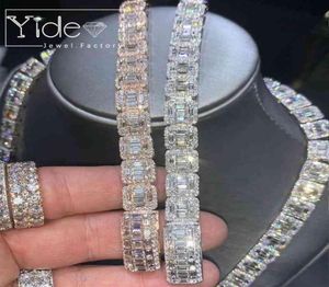 Gold plated cubic zircon iced out ladder square tennis chain necklace26321925896