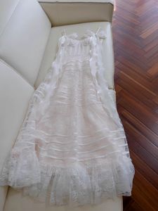 2024 Summer Ivory Solid Color Tulle Sequins Dress Spaghetti Strap Sweetheart Neck Sequins Midi Casual Dresses J4W088304