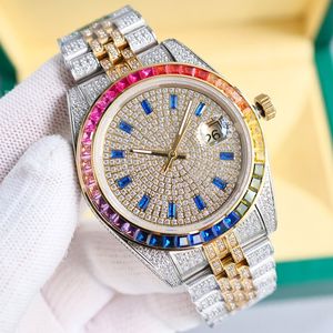 Алмазный радужный круг часов Мужские механические часы 41-мм сапфир с алмазом, усыпанным стальным браслетом, женские наручные часы Montre de Luxe