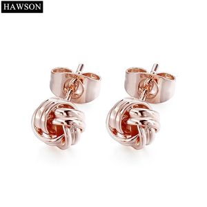 Hawson Elegant Rose Gold Stud örhängen för kvinnor Fashion Girl Ladys Knut Wedding Earring Design Twist Metal Earring 240506