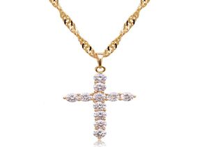 263p Full Zircon Cross Pendant Jewelry for Womne Men Gold Plated 18K Zircon Stone med 45 cm Chain1526583