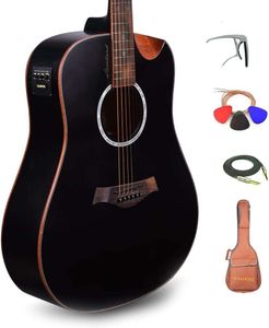 Kadence Acoustic Electric Guitar with Black Spruce Top, Rosewood Fretboard, and Pro Cable - Premium Electric Acoustic Guitar with Strings for Pro Players