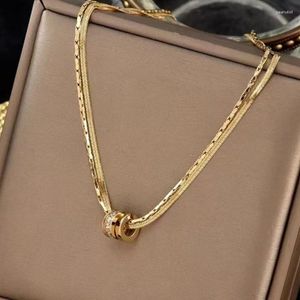 Chains ANENJERY L316 Stainless Steel Double Layer Lucky Beads Small Ball Pendant Necklace For Women Niche Clavicle Chain Jewelry Gift