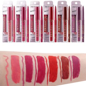 2 w 1 Vintage Makeup Makeup Matte Lip Gloss + Lipliner 6 Kolory Nagie Kolor Lipkit Lipgloss Liquid Lipstick Set