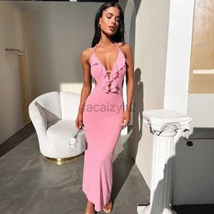 Casual Dresses Designer Dress Women's Fashion Autumn/Winter New Long Dress Solid Color Hanging Neck Rem Sexig Slim Fit Dress for Women Plus Size Dresses