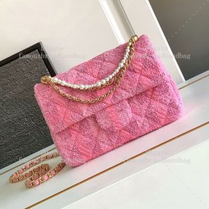 Tweed -Klappenbeutel 19cm Lambskell Umhängetasche Designerin Frau Spiegelqualität Kettenketten -Crossbody -Tasche mit Kasten C408