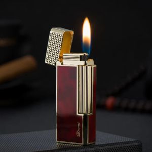 Accessories Red Narrow Inflatable Grinding Wheel Open Flame Gas Lighter Side Grinding Wheel Metal Butane Smooth Surface Lighter Gift for Men