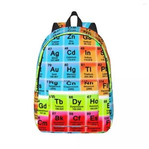 Mochila Elementos da mesa periódica Canvas Backpacks College School School Bookbag se encaixa em sacos de química de laptop de 15 polegadas