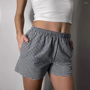 Shorts femininos verão mulheres xadrez elástico elástico de alta cintura respirável casual calça de férias de férias de férias de férias