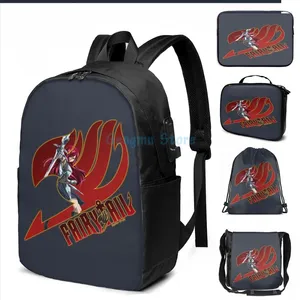 Rucksack lustiger Grafikdruck Erza Scharlachrote Fairy Tails USB -Ladung Männer Schultaschen Frauen Taschen Reise Laptop