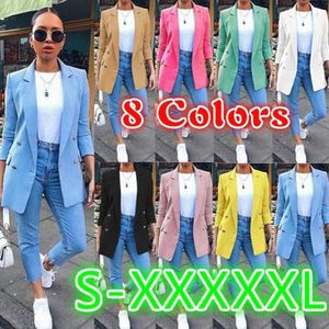 Women Long Style Blazer Suit Coat Work Jacket Casual Double-breasted Plus Size S-5XL Est 2406