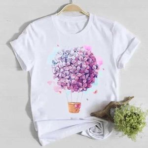 Kvinnors t-shirt fjäril söt söt härlig casual t-shirt grafisk tryck modebesättning hals kort sle plus size t shirt kvinnor d240507