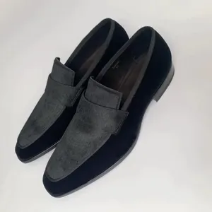 Casual skor hög kvalitet slät hästhår svarta loafers lyxiga lapptäcke män sammet handgjorda slip på män klänning rökande tofflor