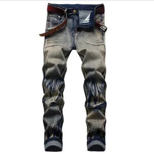 Mäns jeans 2021 Hot Fashion Mens Brand Biker Jeans Original Retro Stretch Straight Men denim byxor plus storlek 29-42 T240507