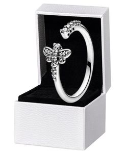 Sparkling Dragonfly Open Ring autêntico 925 Sterling Silver Women Girls Wedding Designer Jóias para anéis de diamante CZ com caixa original set7426440