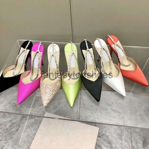 JC Jimmynessity Choo shoes and high quality Dress Shoes New Pointed Rhinestone Chain Womens Shoes Thin Heels High Heels Sandals Candy Color Banquet Shoes