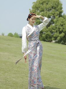 Roupas étnicas Finas de manga longa de manga longa vestido de verão para mulheres trajes chineses manto