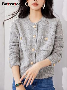 Damen -Strick -Botvotee Chic Cardigan Pullover für Frauen Herbst Winter 2024 Koreaner Modeknopf auf Langarm Lose Casual Strick Top