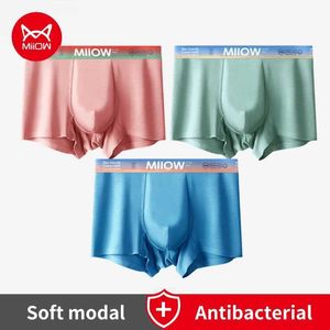 アンダーパンツMiiow Mens Boxer Briefs Modal Underwear Male Cotton 7A抗菌股間メンズパンティーセットシームレス勾配男性ボクサーショートY240507