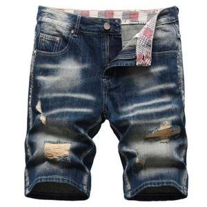 Shorts masculinos verão novo moda masculino rasgado jeans de calça curta Bermuda 2022 shorts de algodão shorts de jeans respiráveis tamanho 29-42 T240507