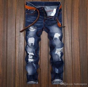 New fashion cracked Jeans Men breaking hole tide male straight jeans do the old personality original cowboy Young men1081363