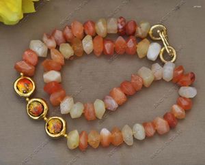 Anhänger Halsketten Z13107 19 '' 15 mm runde rot gelbe Murano -Glasfacettier -Süßigkeiten -Achat -Halskette