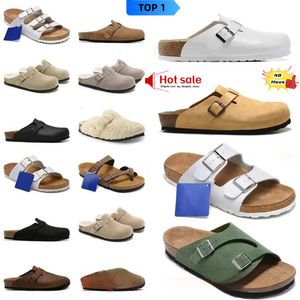 Designer shoes Womens Sandals Bostonsocks Clogs Slippers Mens Fashion White Black khaki suede snake leather buckle strap flip flops Indoor Room House Cork Slidals