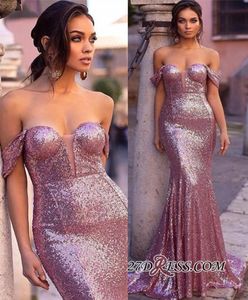 Розовые блестки Memaid Prom Evening Dress 2019 Sexy Shinny Formal Patry Gown от плеча.