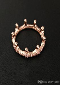 Helt nya 18K Rose Gold Plated Crown Ring med CZ Diamond Original presentförpackning för P 925 Sterling Silver smycken Engagemang Bröllopälskare Parringar för kvinnor1880011