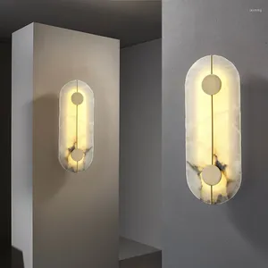 Vägglampa lyxigt koppar naturlig marmor postmodern vardagsrum sovrum sovrum sconce trappa gång