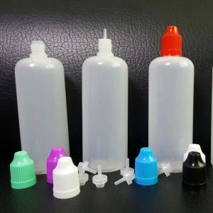Yeni 120ml şişeler pe yumuşak yarı saydam boş ldpe damlası 120 ml uzun ince iğne uçlu plastik şişeler Buhar suyu ambalaj şişesi için çocuk geçirmez kapaklar